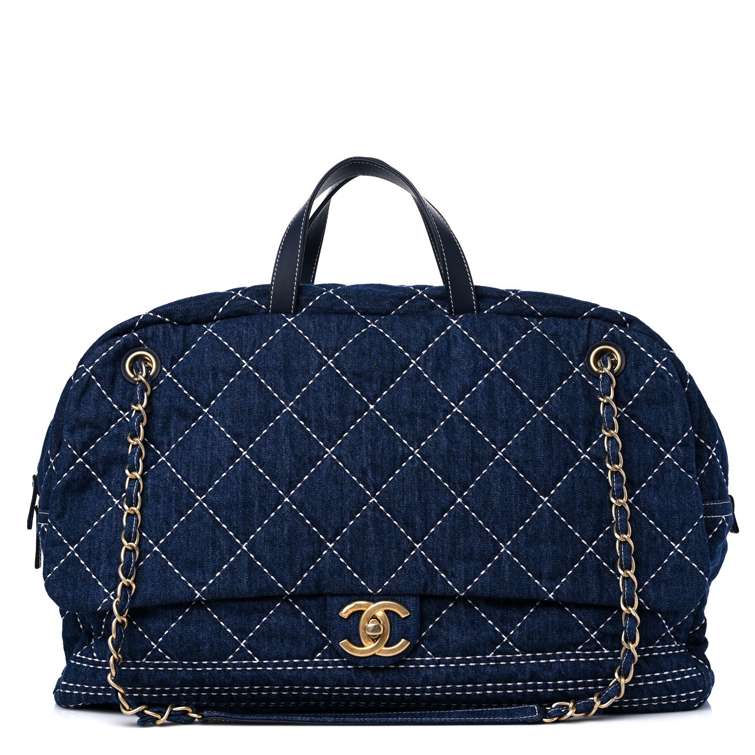 Chanel Denim Quilted Large Express Bowling Bag Blue 1 of 9