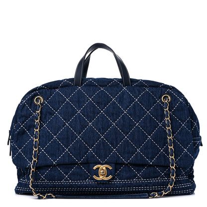 Chanel Denim Quilted Large Express Bowling Bag Blue 1 of 9