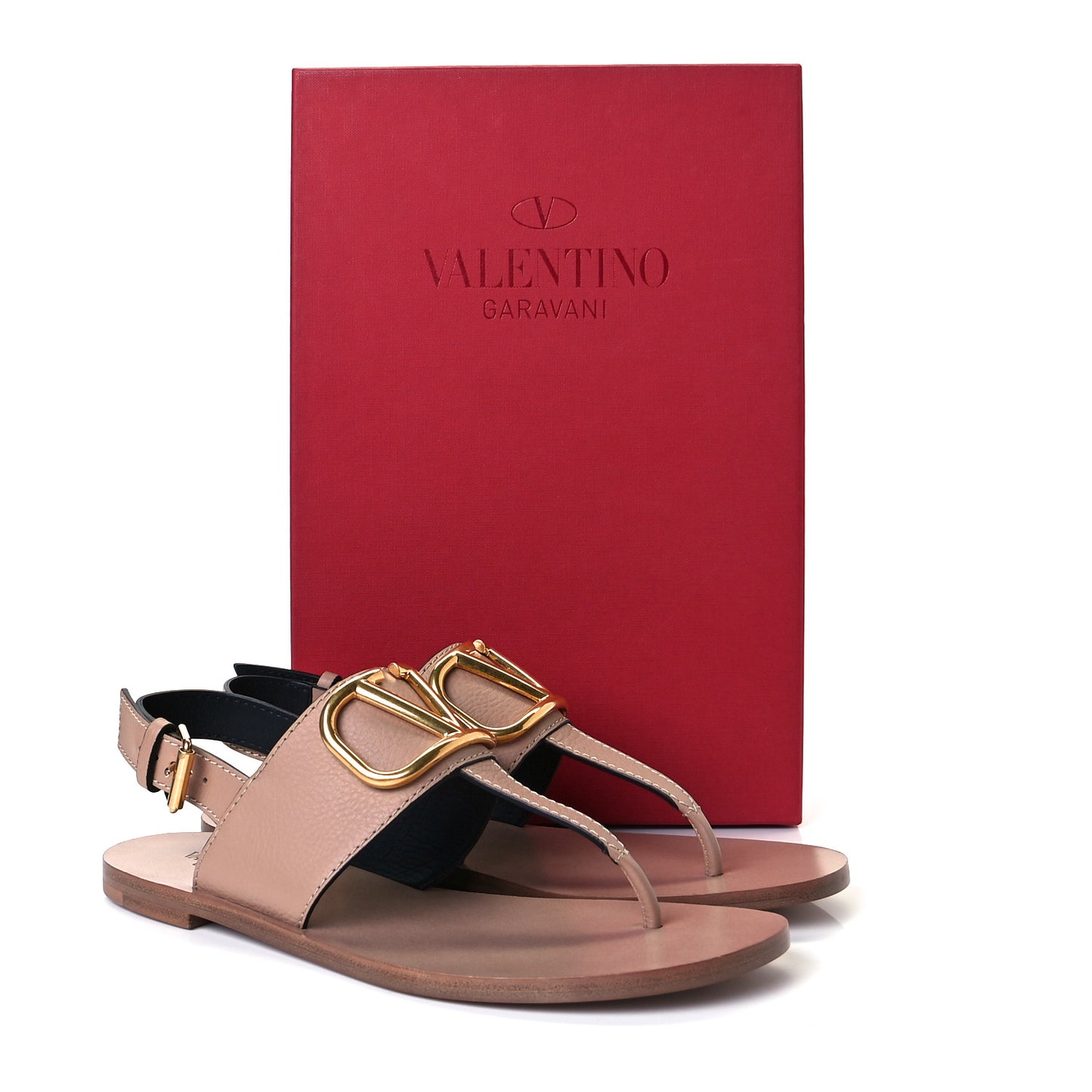 Grainy Cowhide Vlogo Slingback Flat Thong Sandals 37.5 Rose Cannelle