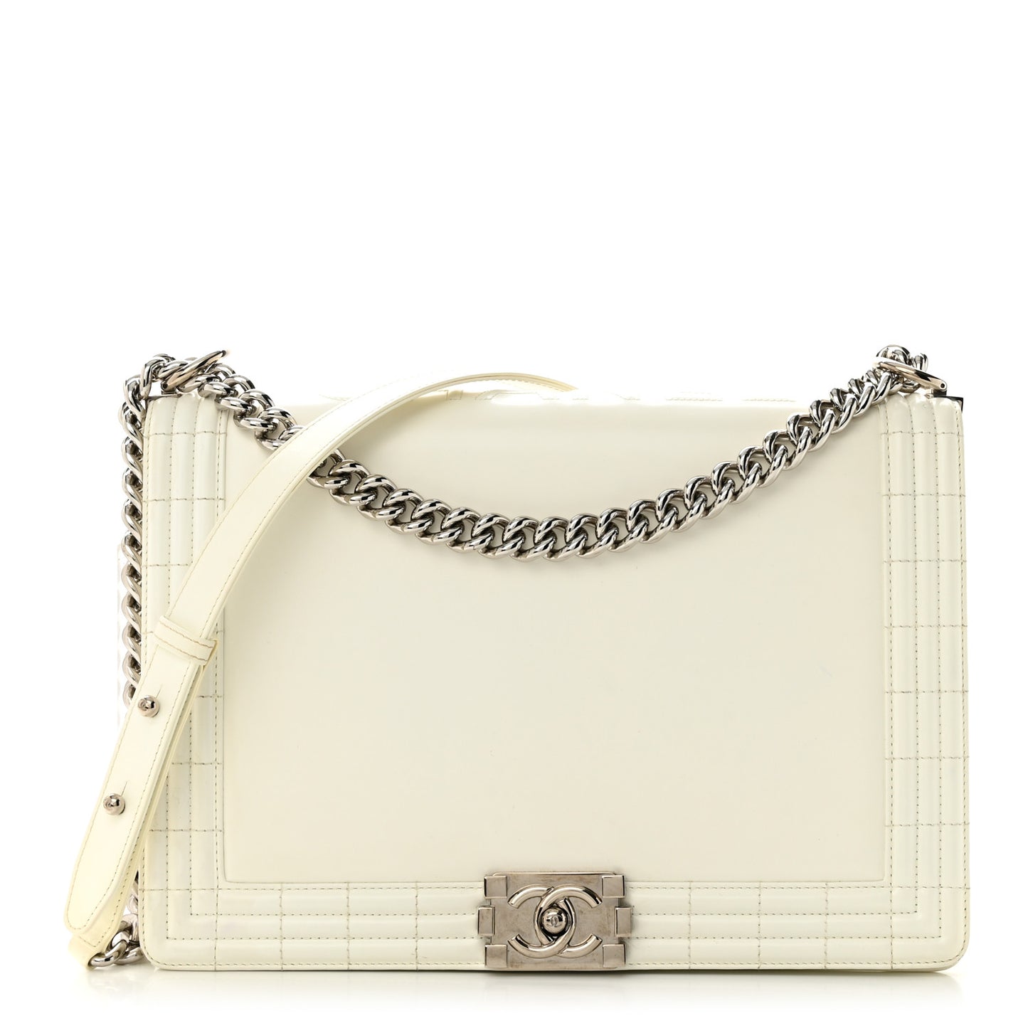 Glazed Calfskin Large Boy Reverso Flap White