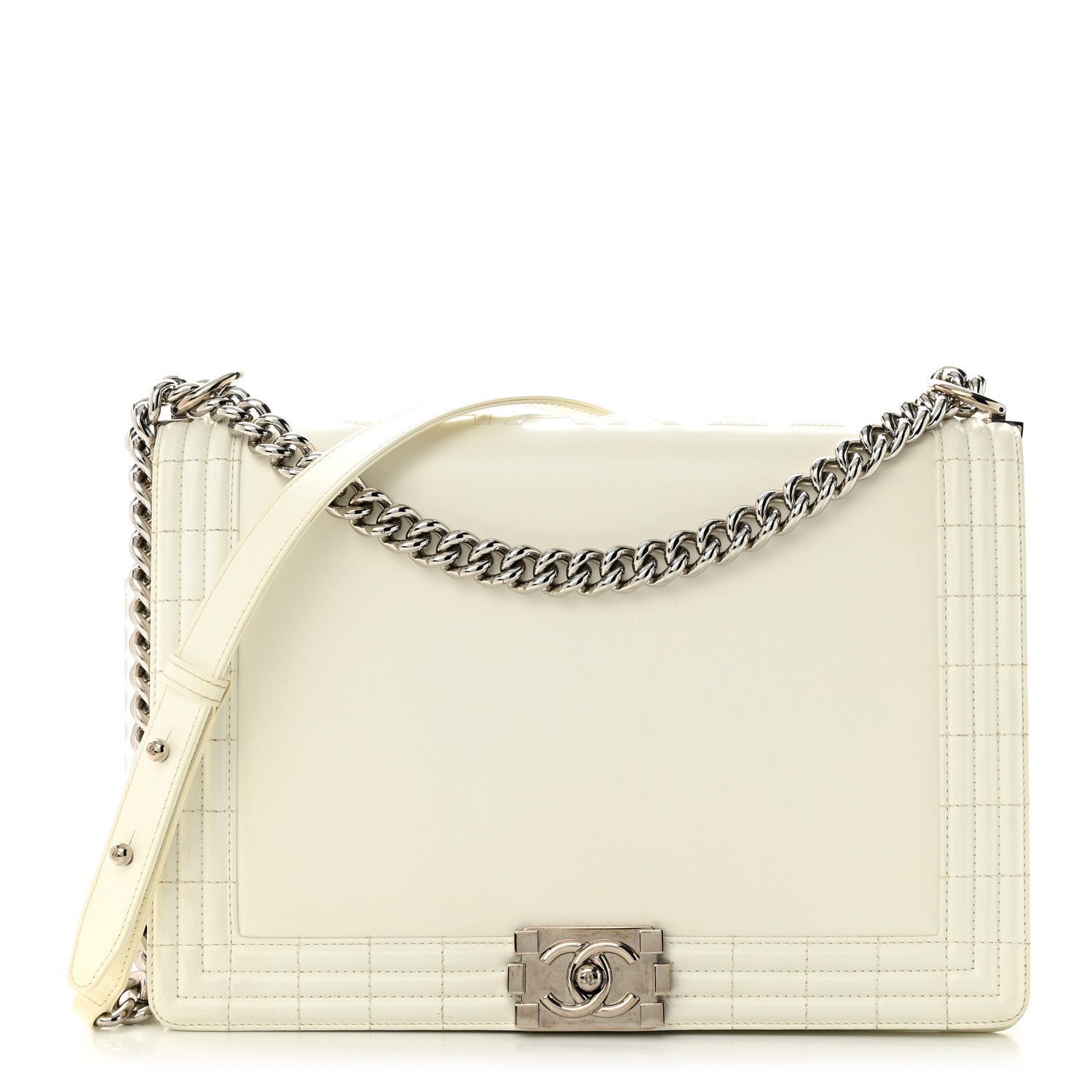 Chanel Glazed Calfskin Large Boy Reverso Flap White 1 of 13