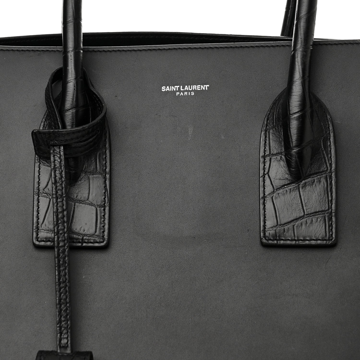 Saint Laurent Calfskin Crocodile Embossed Large Sac De Jour Carryall Black 8 of 13