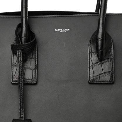 Saint Laurent Calfskin Crocodile Embossed Large Sac De Jour Carryall Black 8 of 13