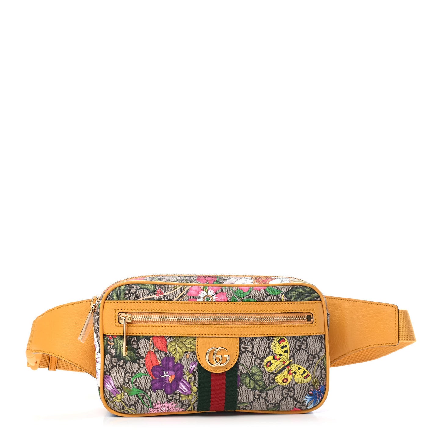 GG Supreme Monogram Flora Medium Ophidia Belt Bag Beige Multicolor Crop