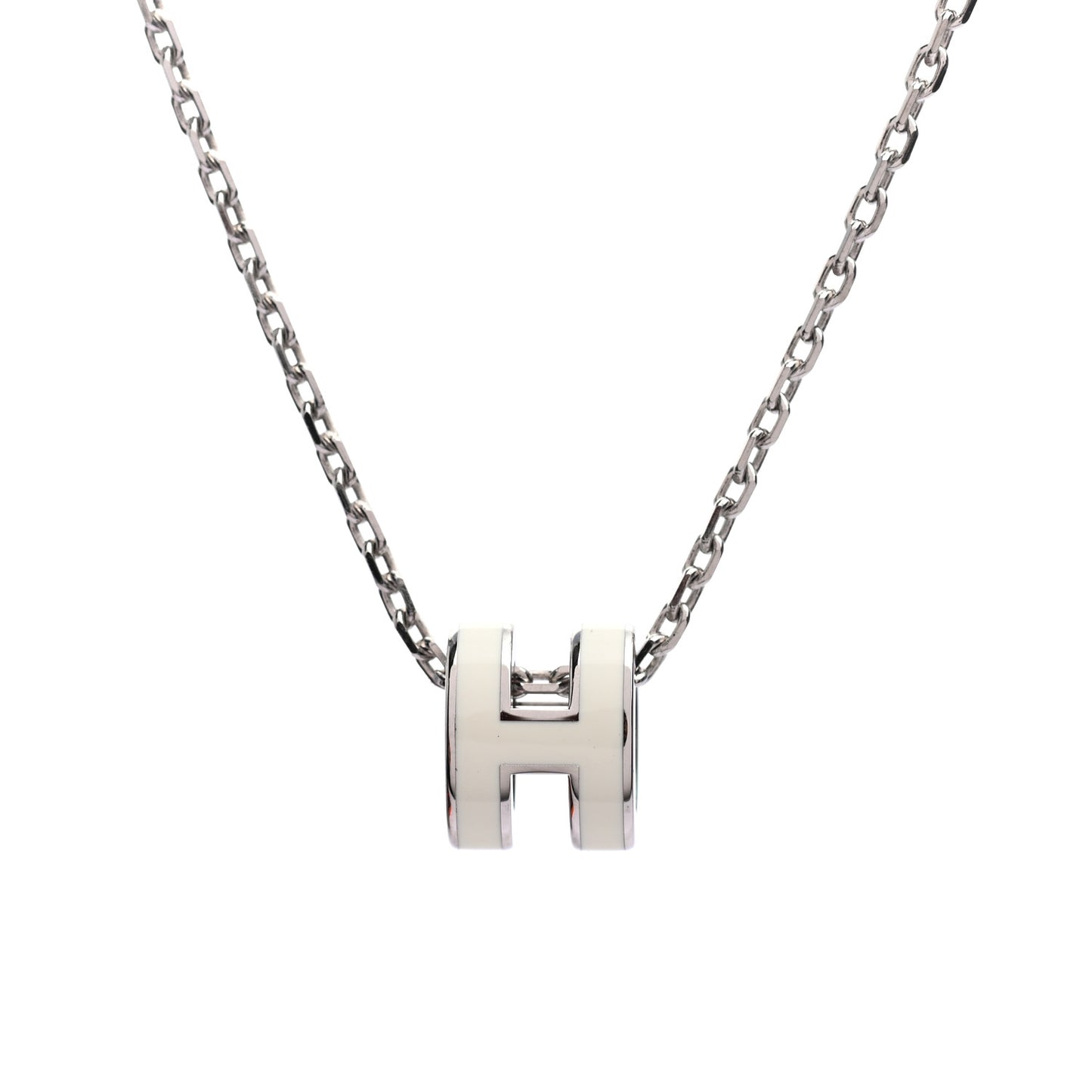 Lacquered Palladium Mini Pop H Pendant Necklace White