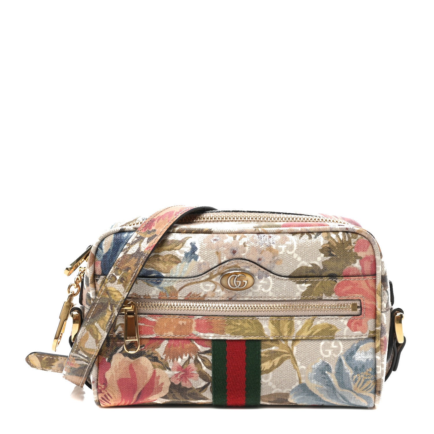 Gucci GG Supreme Monogram Water Flora Web Mini Ophidia Shoulder Bag Beige White Multicolor 1 of 10