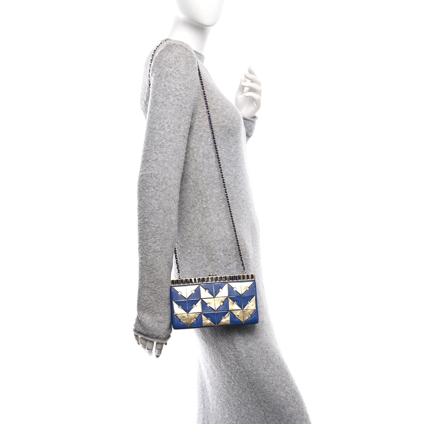 Lambskin Métiers d’Art Kiss Lock Clutch Blue Gold