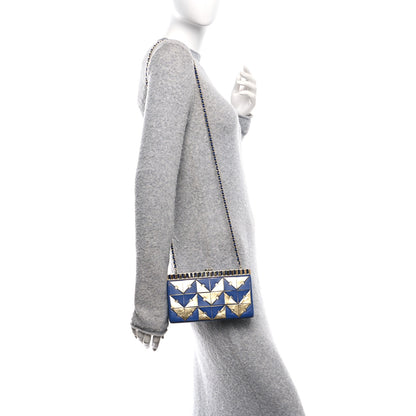 Chanel Lambskin Métiers d’Art Kiss Lock Clutch Blue Gold 2 of 10