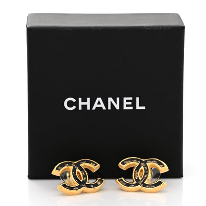 Chanel Resin CC Stud Earrings Black Gold 5 of 5