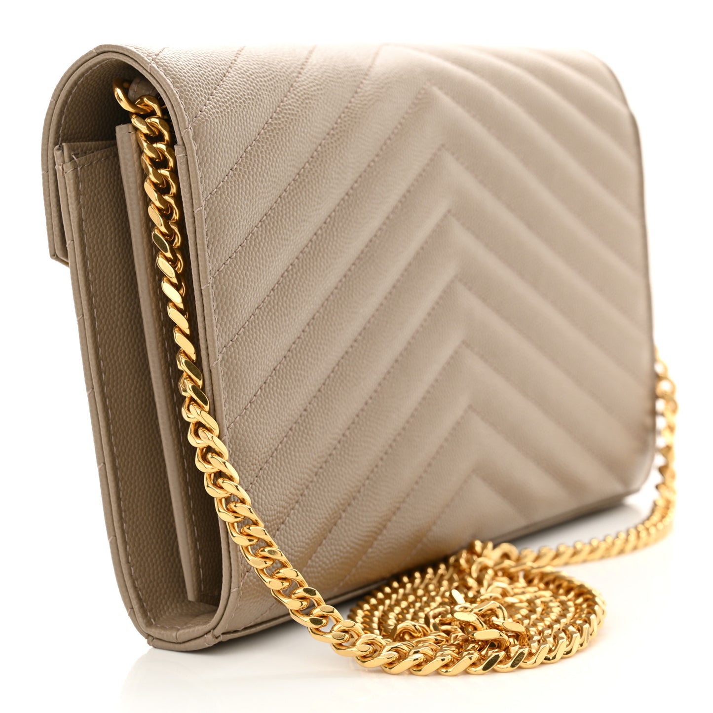 Grain De Poudre Matelasse Chevron Monogram Envelope Chain Wallet Dusty Grey