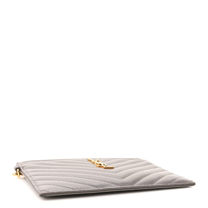Saint Laurent Grain De Poudre Chevron Monogram Large Bill Pouch Fog 4 of 10