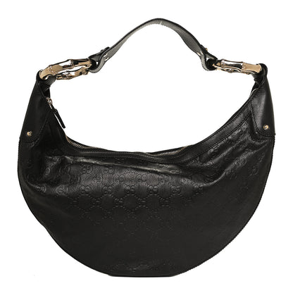 Gucci Guccissima Half Moon Bamboo Ring Hobo Black 1 of 12