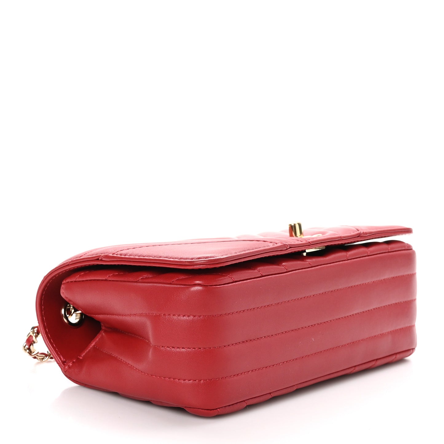 Calfskin Chevron Quilted Mini Statement Flap Red