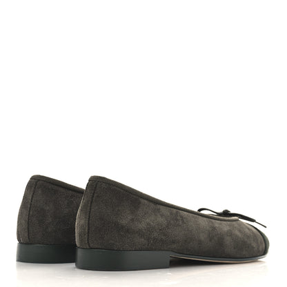 Chanel Suede Calfskin Cap Toe CC Ballerina Flats 36 Dark Khaki Dark Green 5 of 10