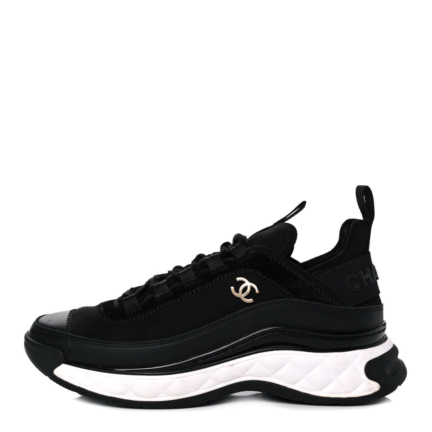 Chanel Velvet Calfskin Mixed Fibers CC Sneakers 36.5 Black 1 of 10