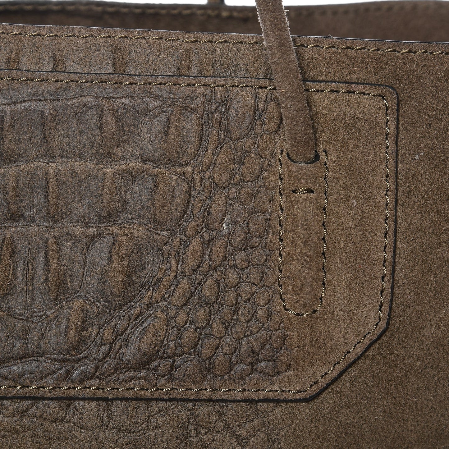 Suede Crocodile Embossed Prisma Skeletal Tote Bag Brown