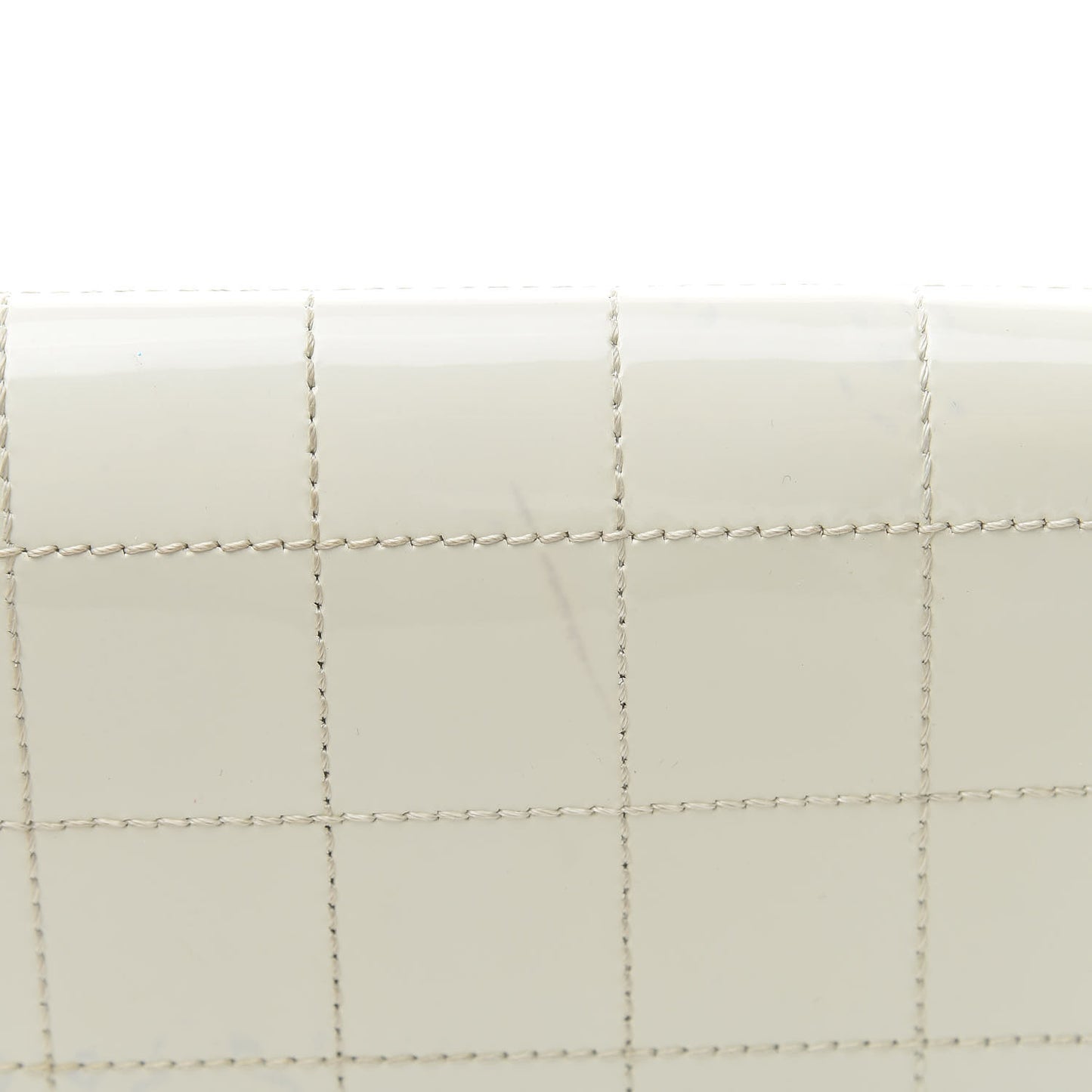 Patent Square Stitched CC Flap Clutch White