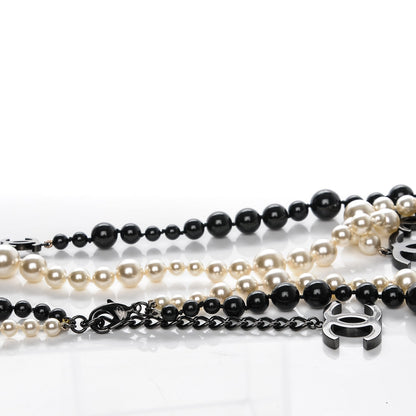 Chanel Pearl Bead CC Long Double Strand Necklace Black White 5 of 6