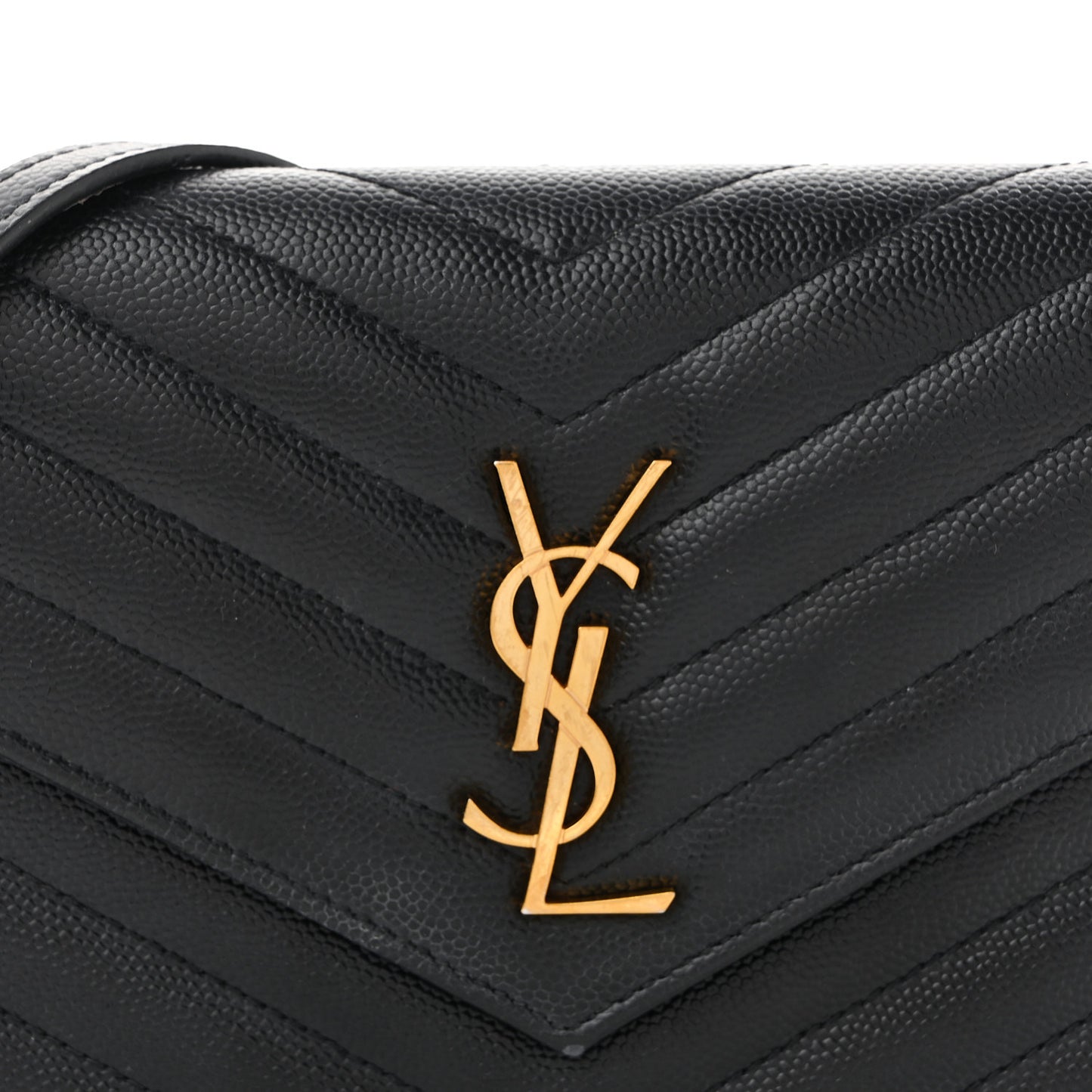 Grain De Poudre Matelasse Chevron Monogram Envelope Chain Wallet Black