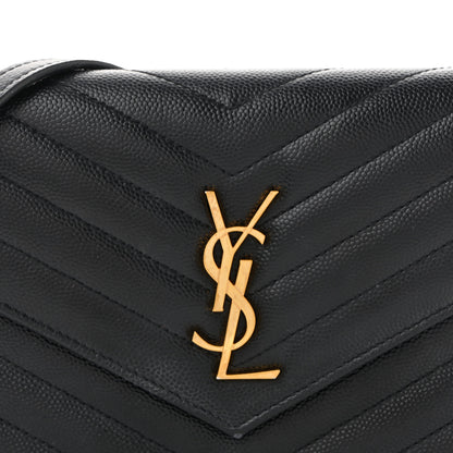 Saint Laurent Grain De Poudre Matelasse Chevron Monogram Envelope Chain Wallet Black 7 of 12