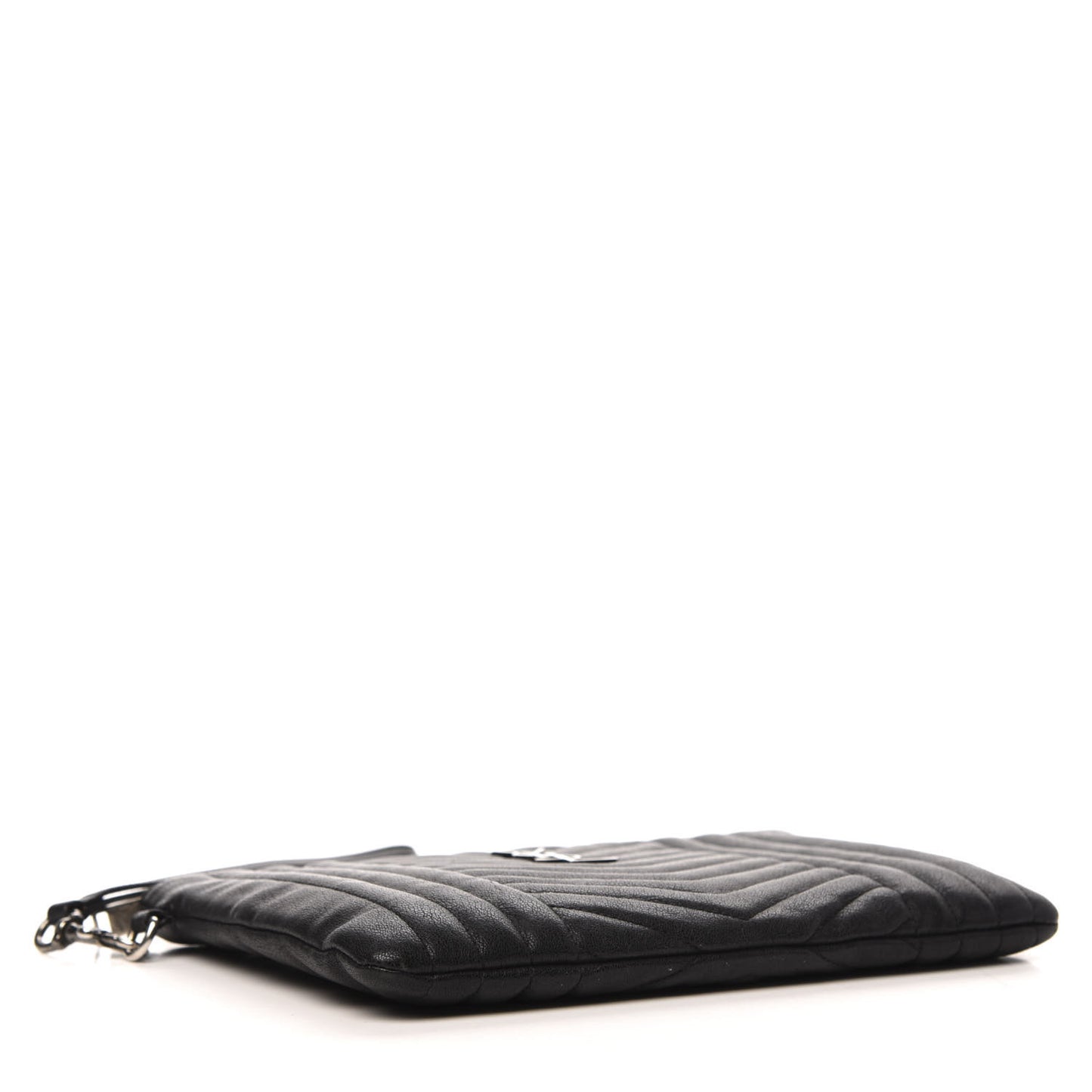 Calfskin Matelasse Chevron Monogram Wristlet Black