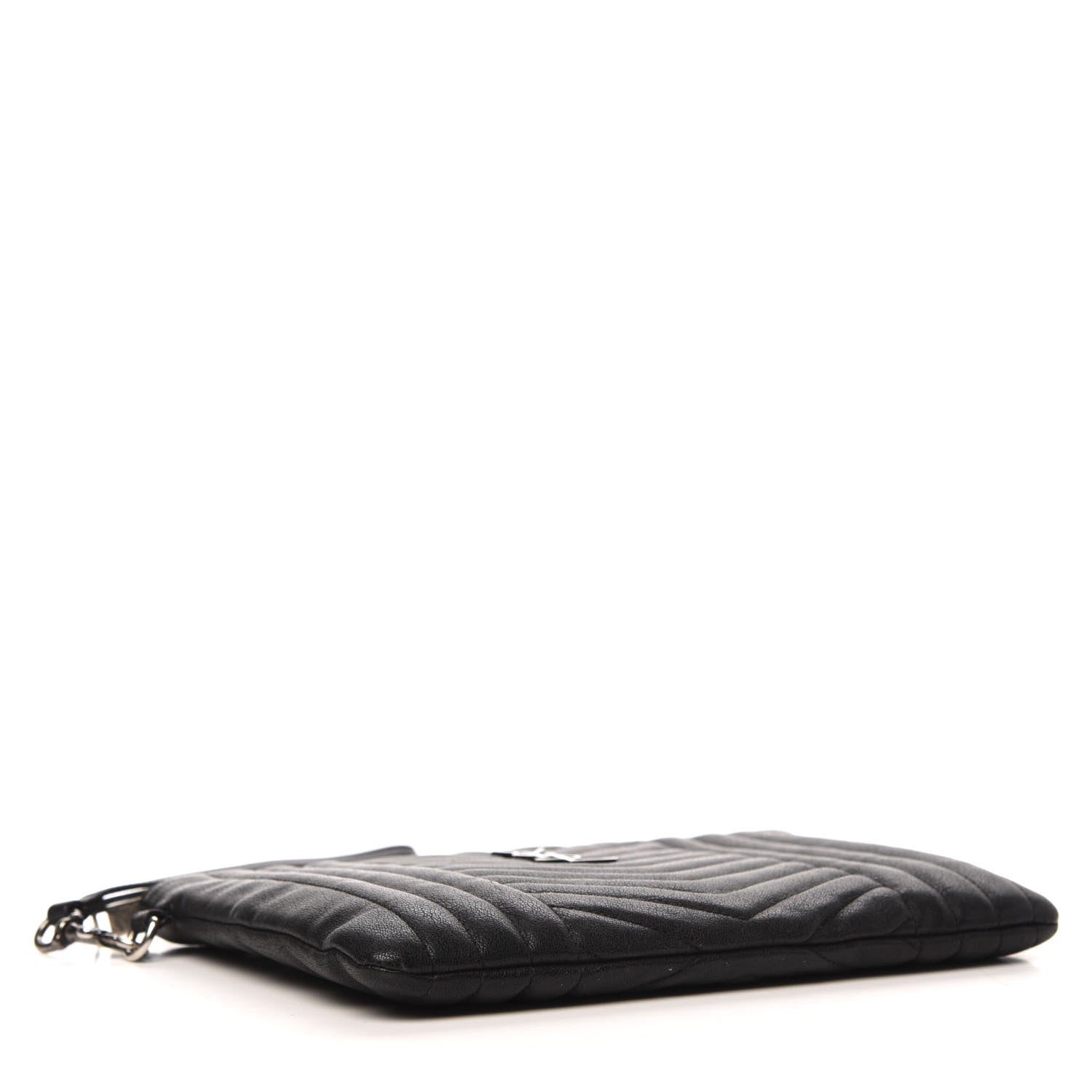 Saint Laurent Calfskin Matelasse Chevron Monogram Wristlet Black 4 of 7