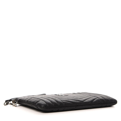 Saint Laurent Calfskin Matelasse Chevron Monogram Wristlet Black 4 of 7