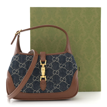 Gucci New Denim GG Monogram Calfskin Mini Jackie 1961 Hobo Blue Tea Cuir 11 of 11