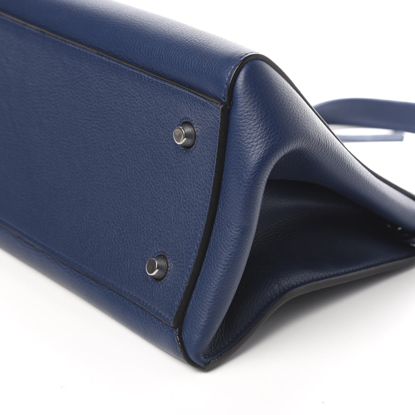 Drummed Calfskin Medium Edge Shoulder Bag Navy