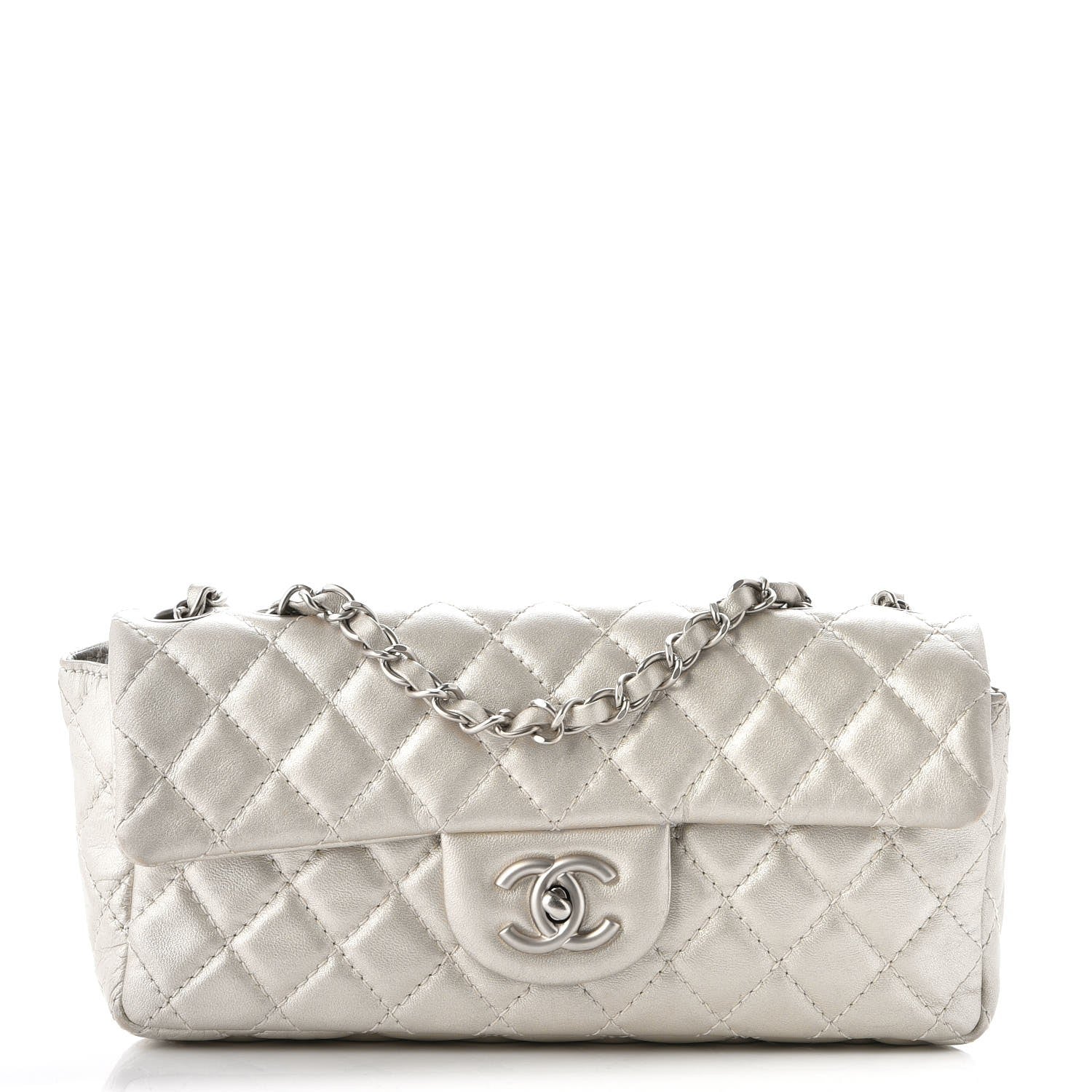 Chanel Metallic Lambskin Quilted East West Flap Silver 1 of 7