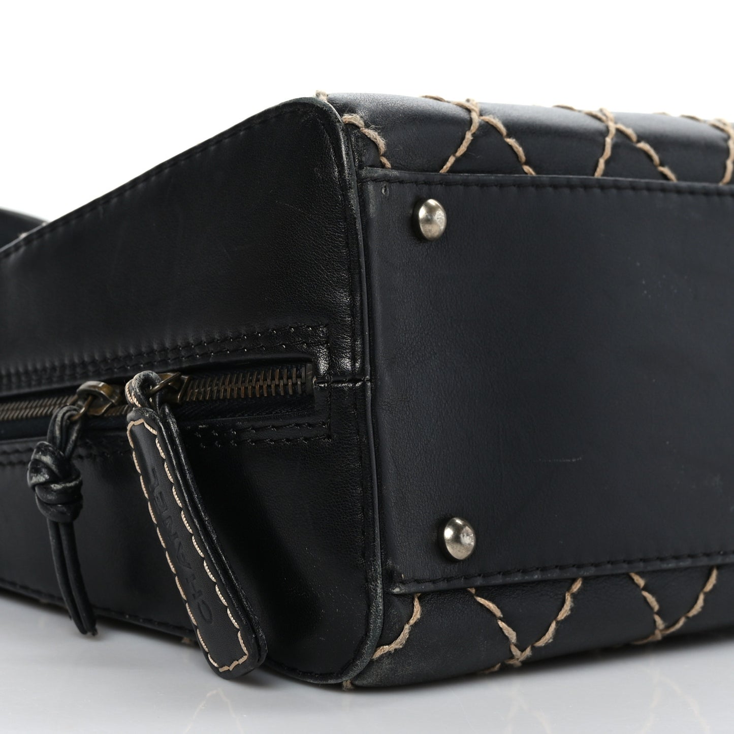 Calfskin Wild Stitch Vertical Top Handle Bag Black