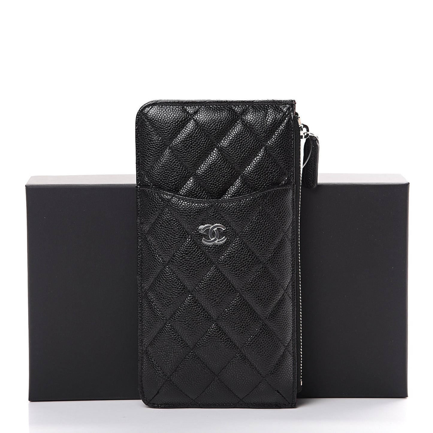 Caviar Quilted Classic Flat Wallet Pouch Black