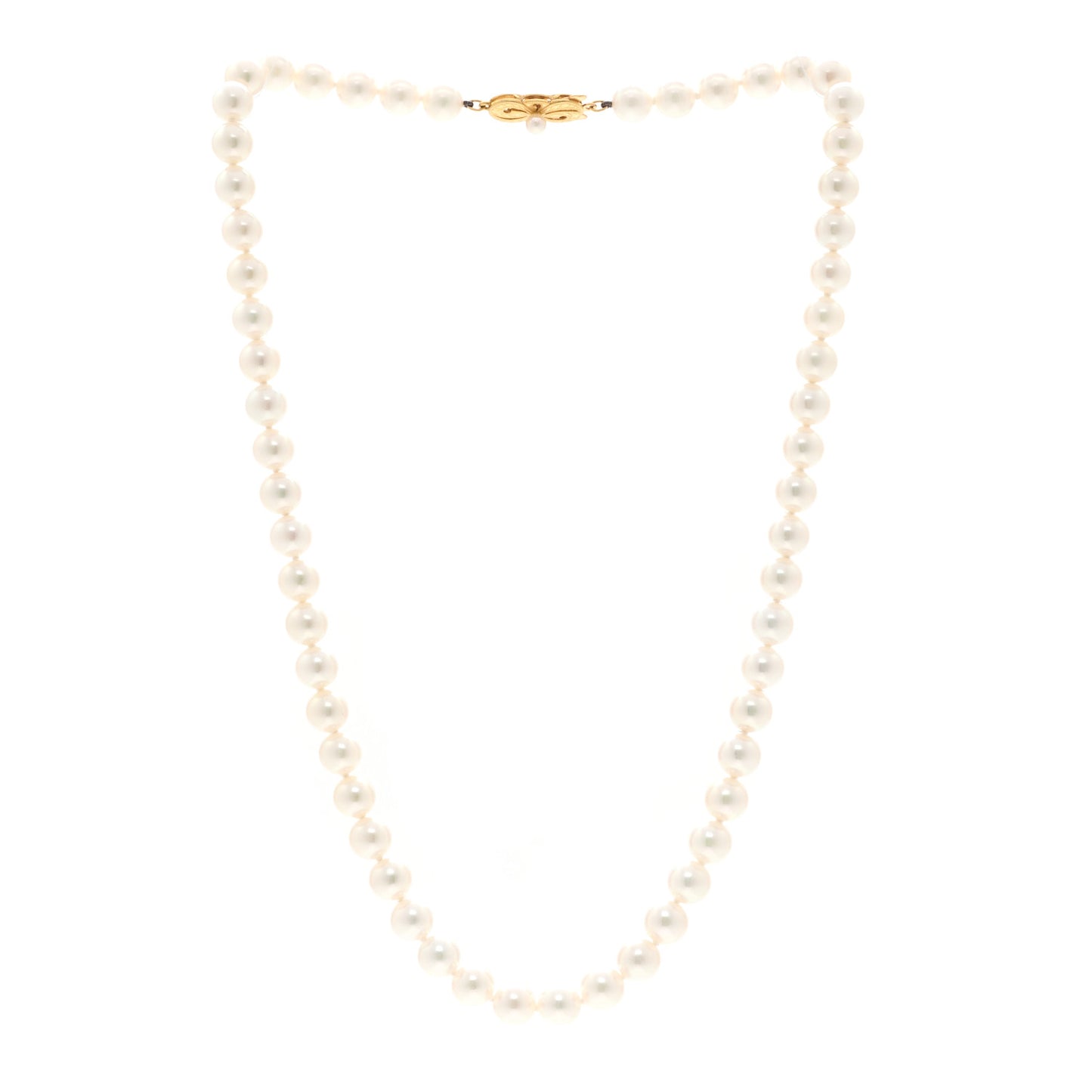18K Yellow Gold Akoya Cultured Pearl 7-7.5mm Strand Necklace