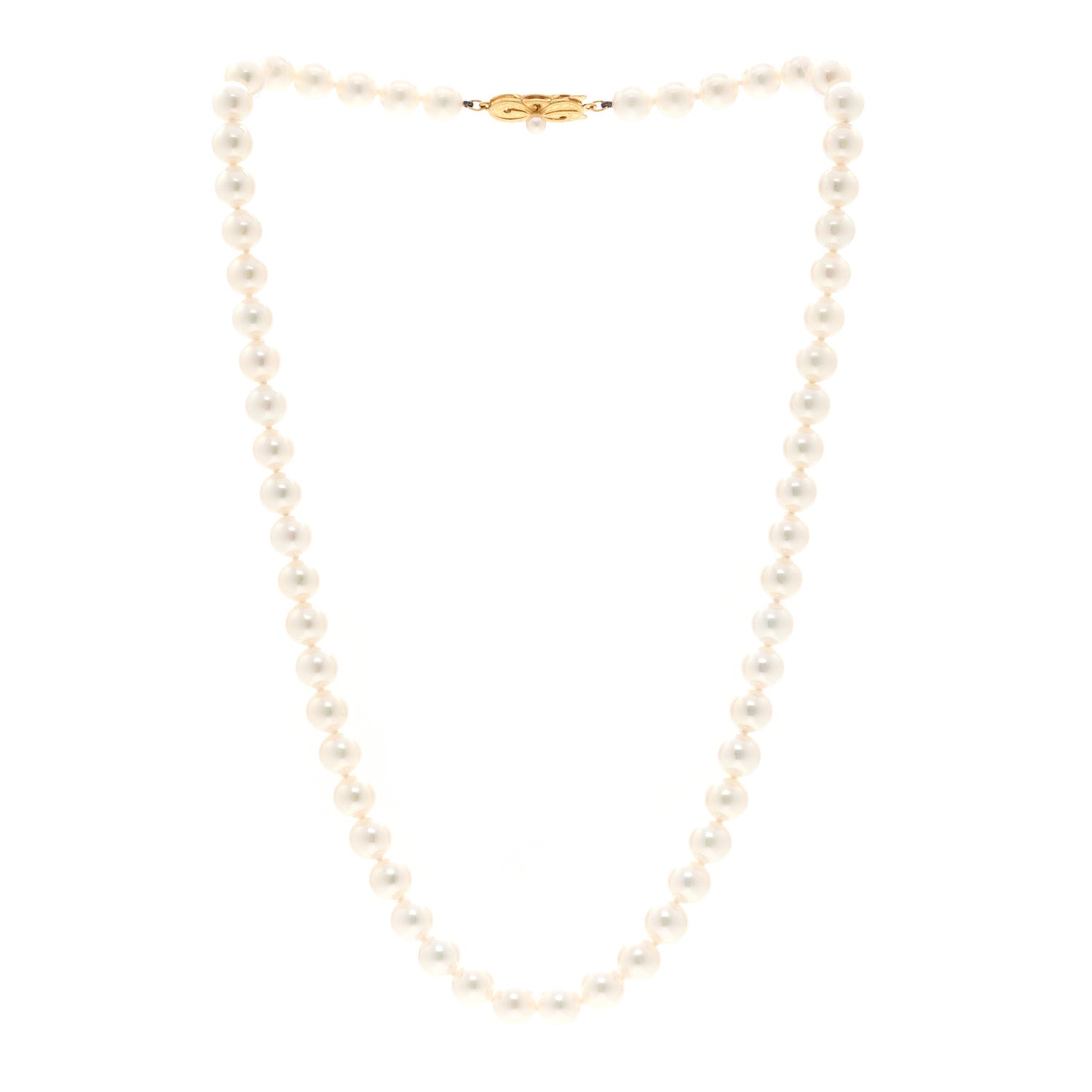 Mikimoto 18K Yellow Gold Akoya Cultured Pearl 7-7.5mm Strand Necklace 3 of 4