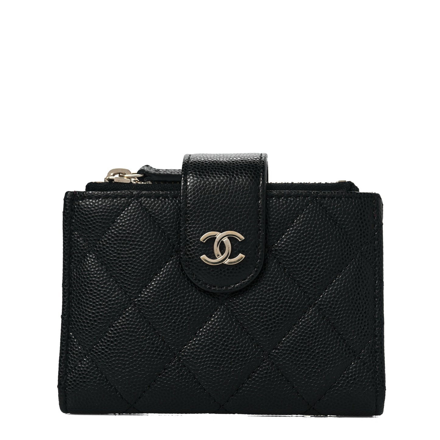 Caviar Quilted Compact Zipped Pocket Wallet Black