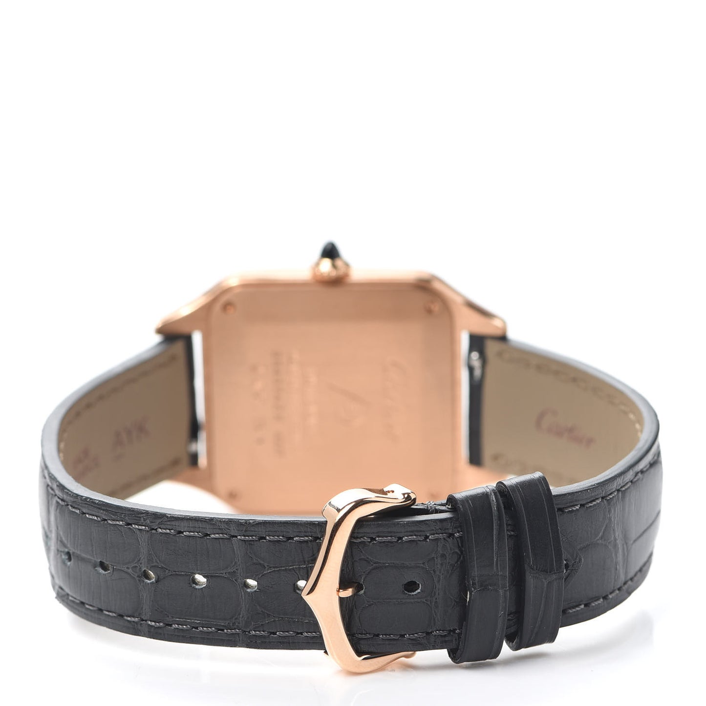 18K Pink Gold Alligator 31.5mm Santos Dumont Quartz Watch Grey