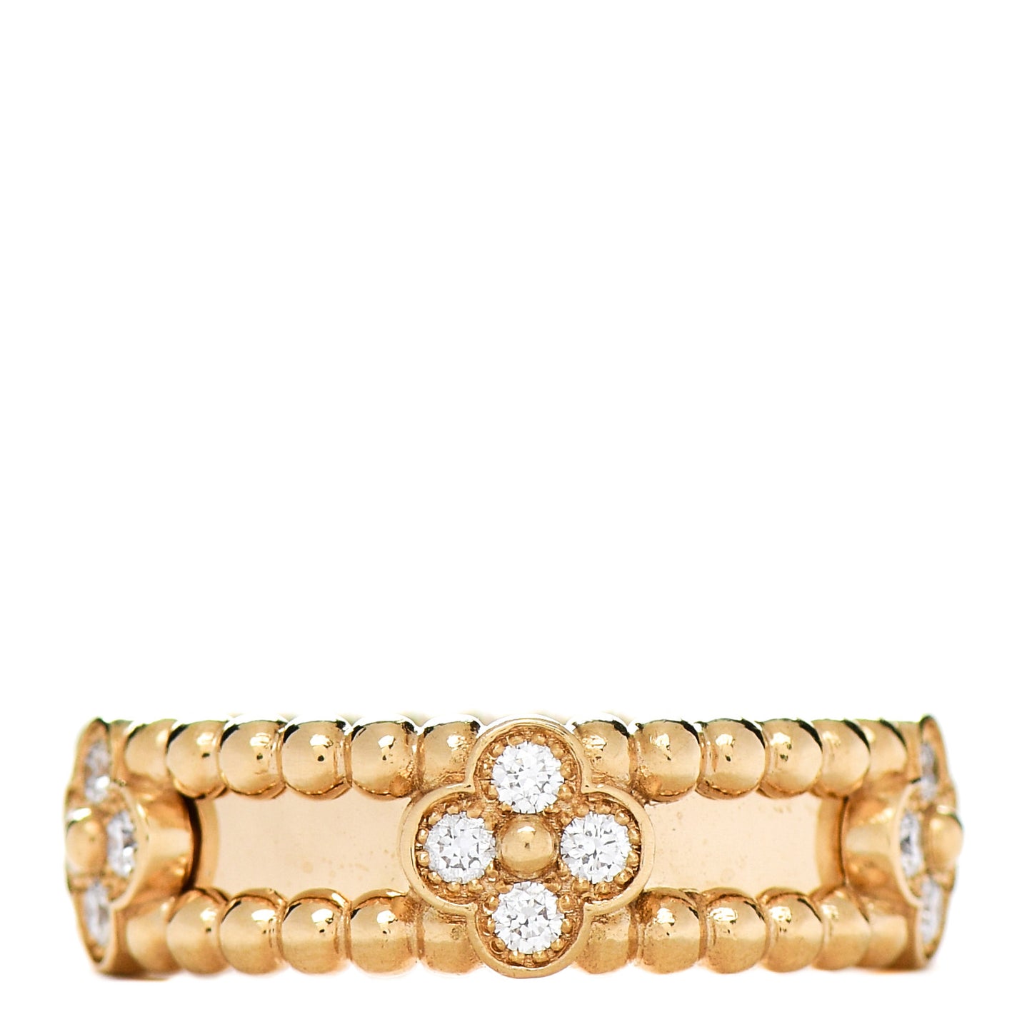18K Yellow Gold Diamond Sweet Perlee Clovers Ring 51 5.75
