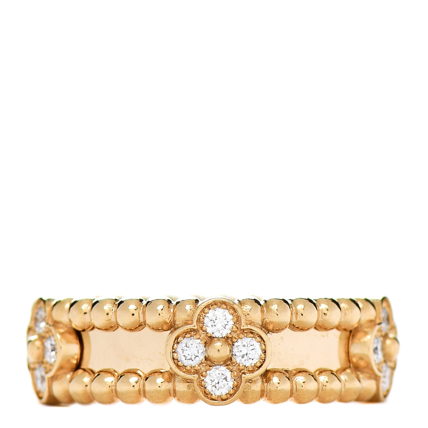 Van Cleef & Arpels 18K Yellow Gold Diamond Sweet Perlee Clovers Ring 51 5.75 3 of 4