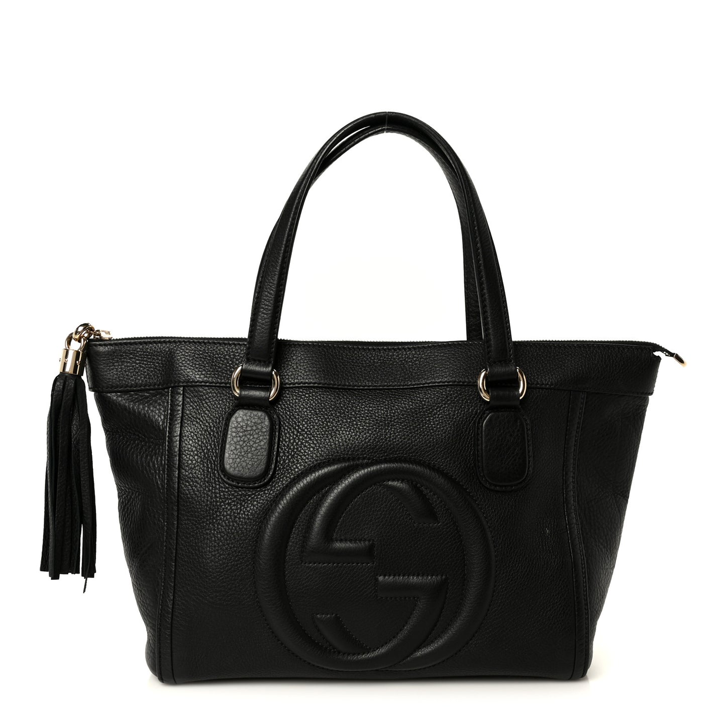 Pebbled Calfskin Small Soho Top Handle Bag Black