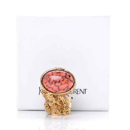 Saint Laurent Glass Cabochon Arty Ovale Ring 8 Gold Coral 6 of 6