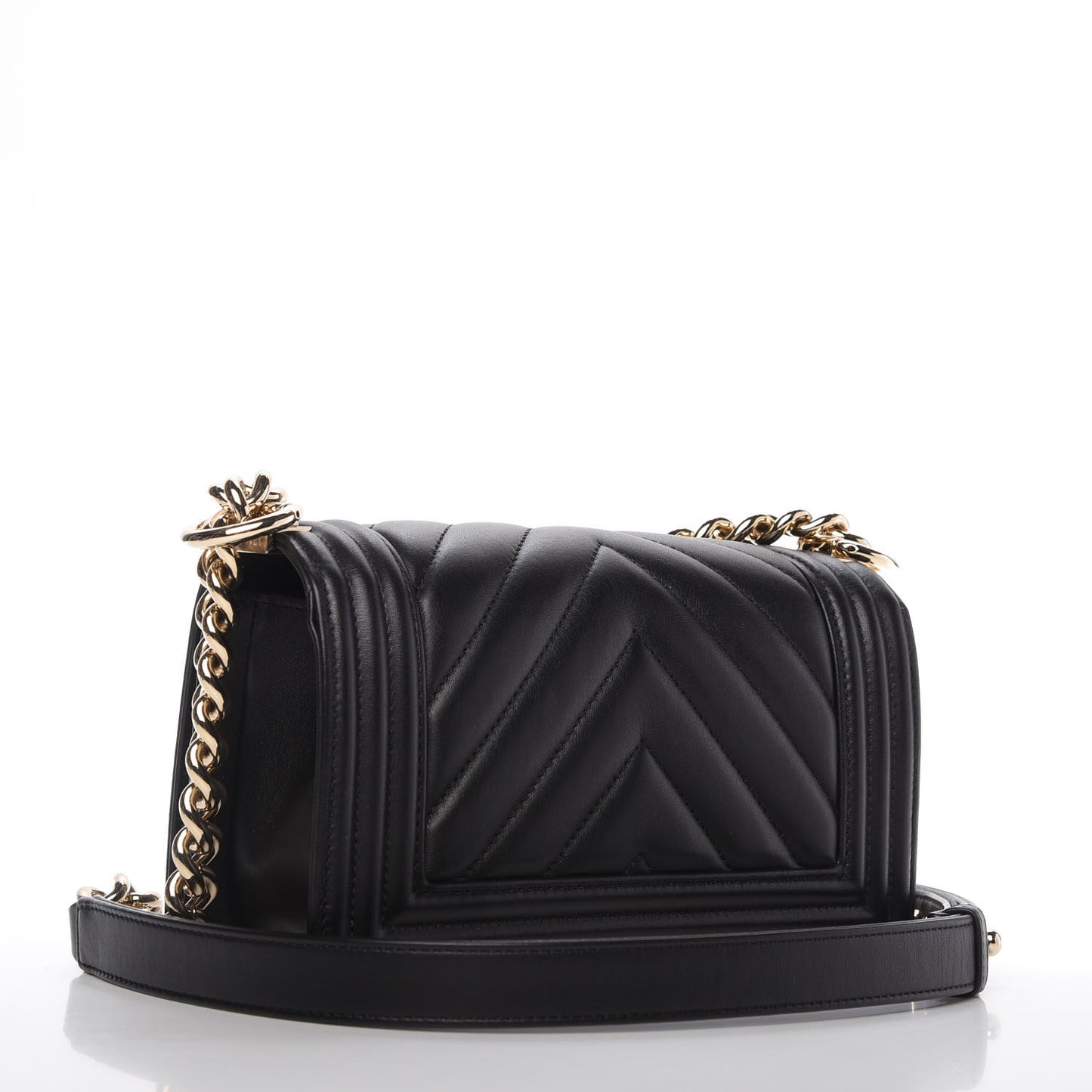 Lambskin Chevron Quilted Small Boy Flap Black