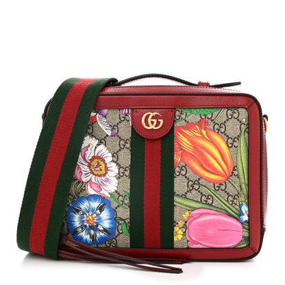 Gucci GG Supreme Monogram Flora Web Small Ophidia Top Handle Shoulder Bag Hibiscus Red 1 of 11