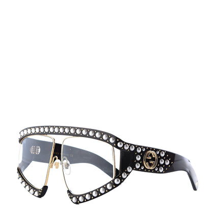 Gucci Acetate Pearl Rectangular Frame Sunglasses GG0234S Black 1 of 8