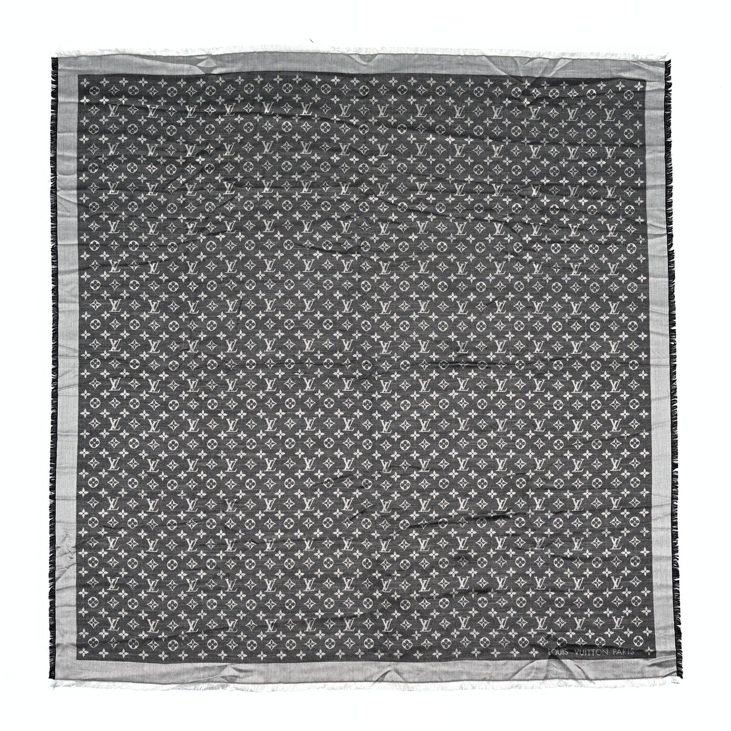 Silk Wool Monogram Denim Shawl Black