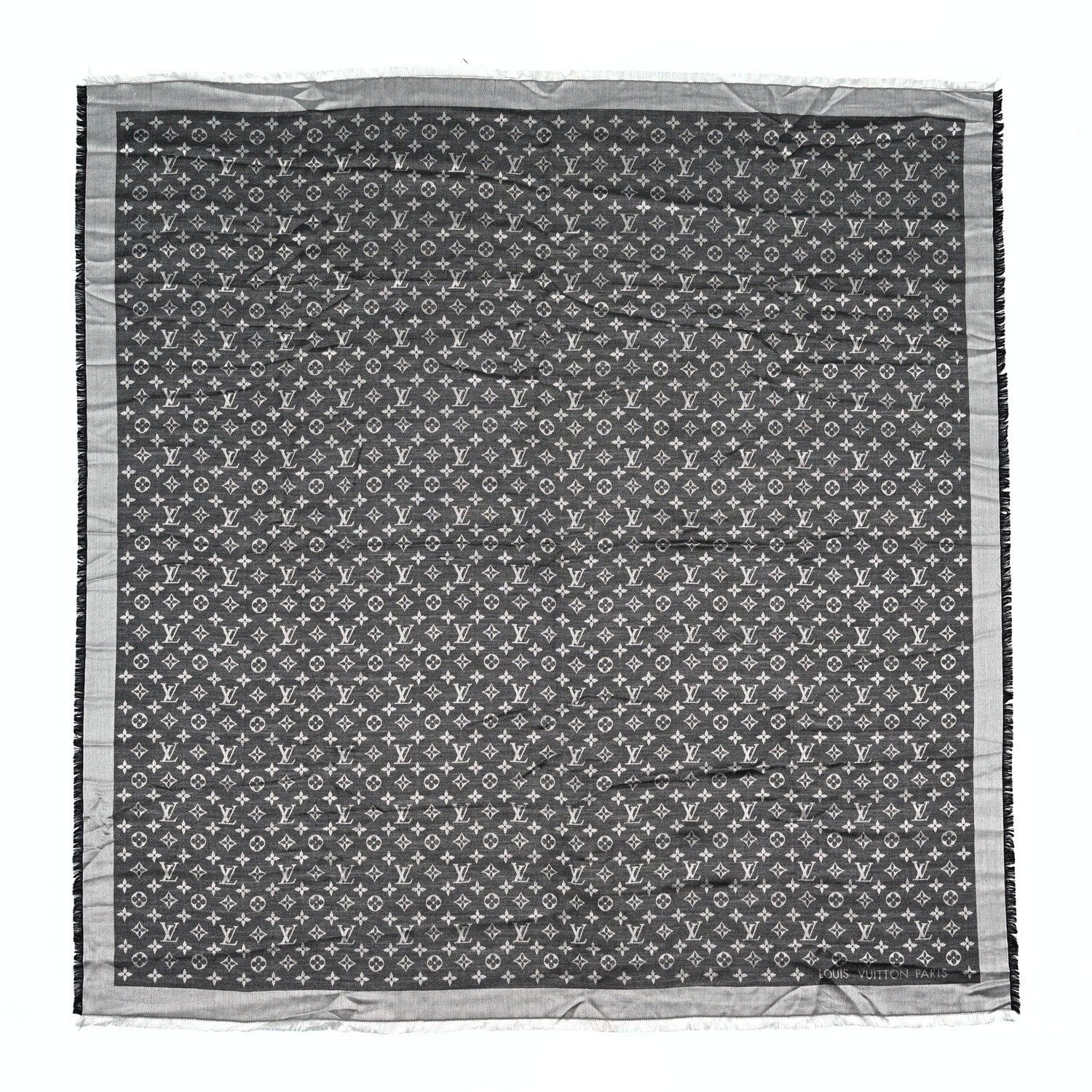 Louis Vuitton Silk Wool Monogram Denim Shawl Black 1 of 9