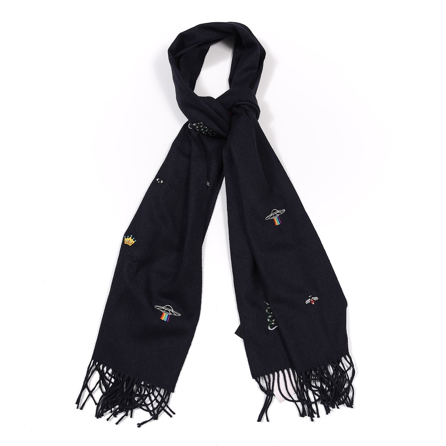Gucci Silk Cashmere Soft Mixer Fringe Scarf Midnight Blue 1 of 4