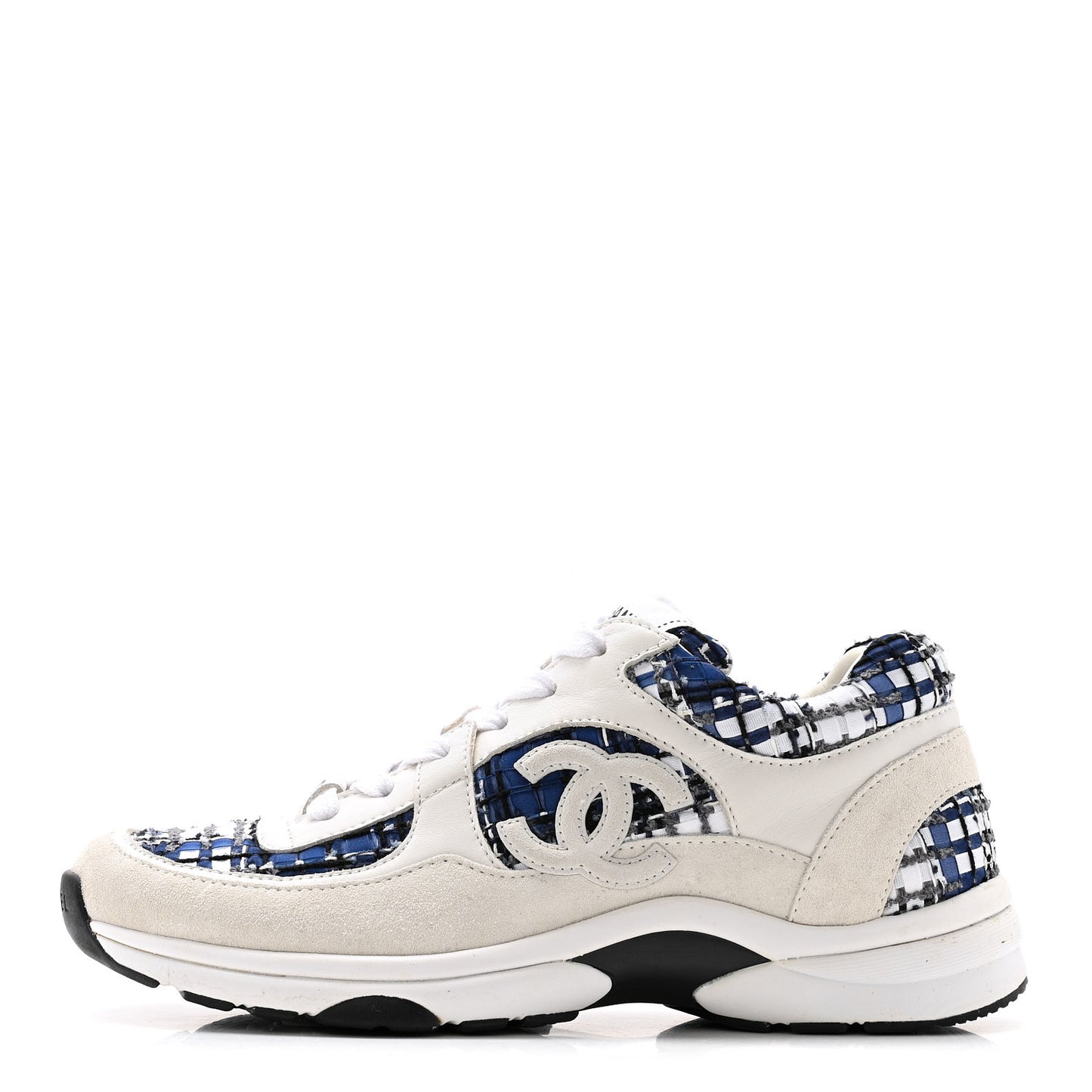 Tweed Suede Calfskin Womens CC Sneakers 38 Dark Blue Black Grey White