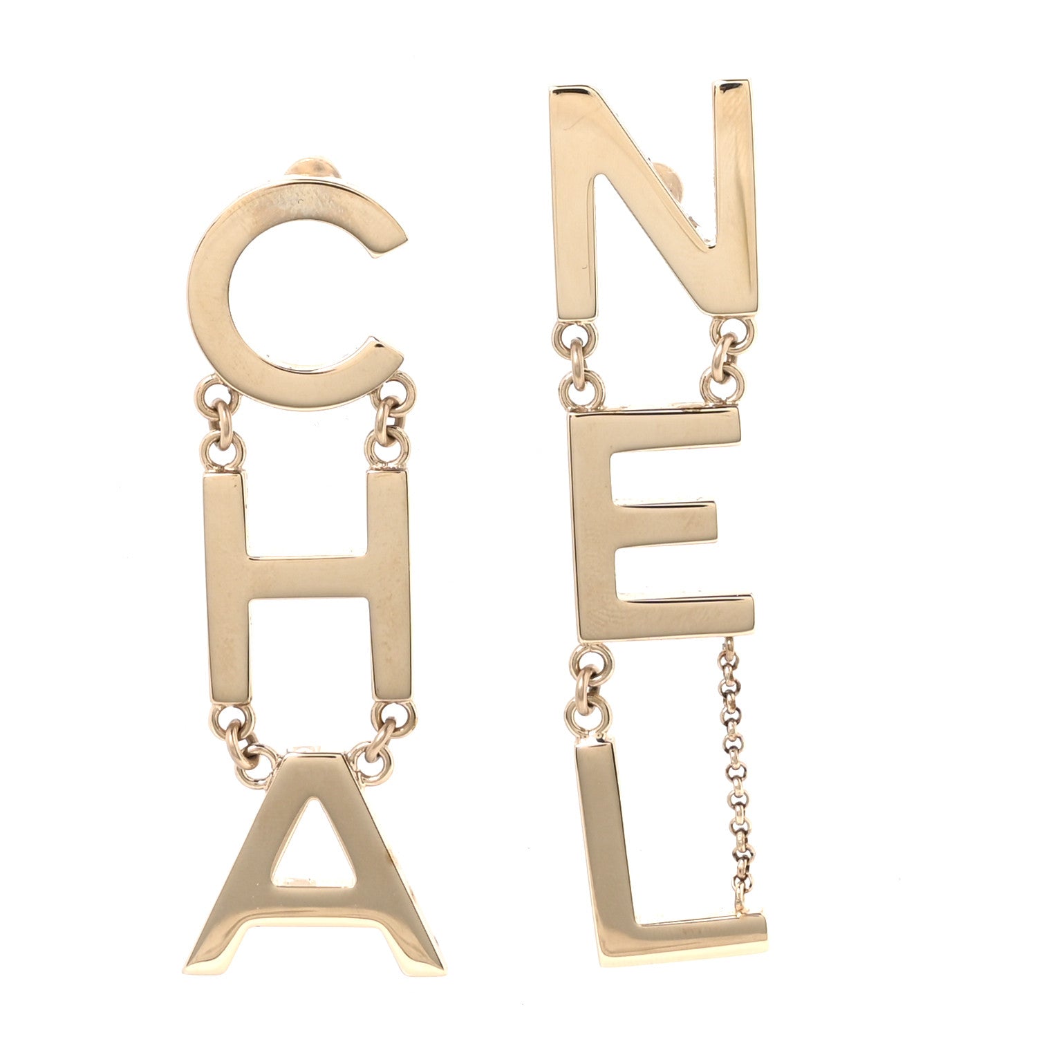 Chanel Metal Cha-Nel Logo Drop Earrings Gold 1 of 5