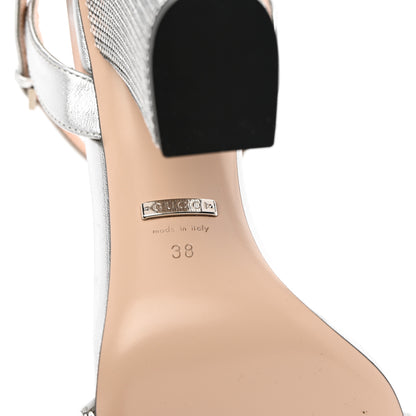 Gucci Sequin Satin Nappa GG Marmont Ankle Wrap 105mm Sandals 38 Silver Grigio Argento 6 of 9