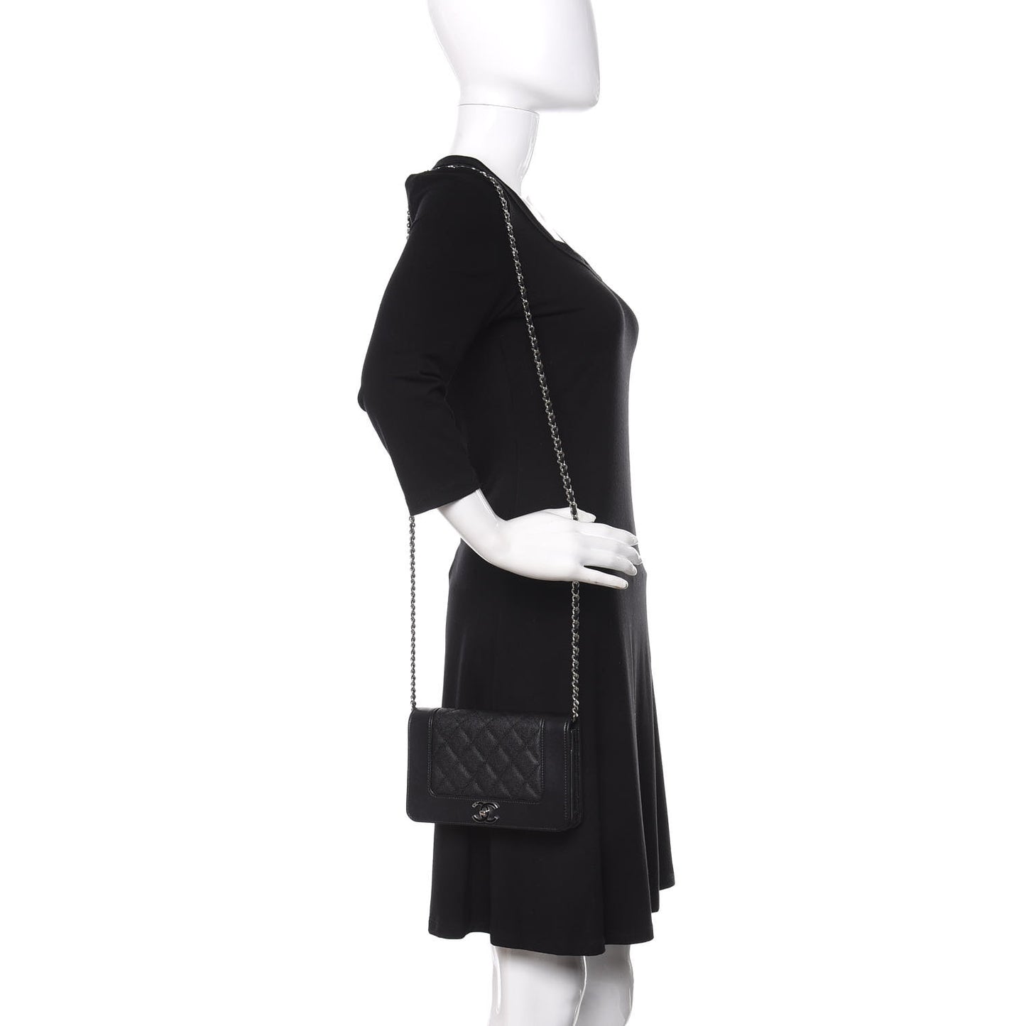 Caviar Quilted Vintage Mademoiselle Wallet On Chain WOC Black